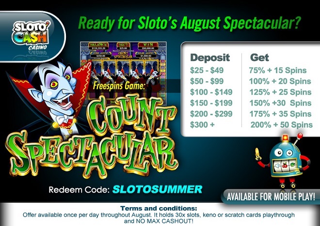 Sloto Cash Casino August 2015 Bonuses